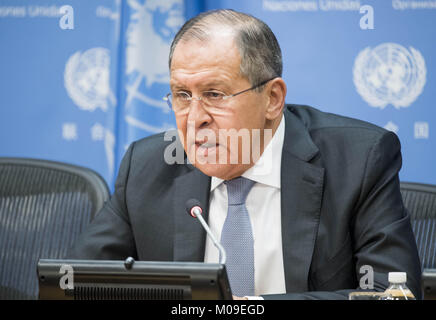 New York, NY, STATI UNITI D'AMERICA. Xix gen, 2018. SERGEY Lavrov, Ministro degli Affari Esteri della Federazione Russa presso le Nazioni Unite a New York, NY on gennaio 19, 2018 Credit: Michael Brochstein/ZUMA filo/Alamy Live News Foto Stock