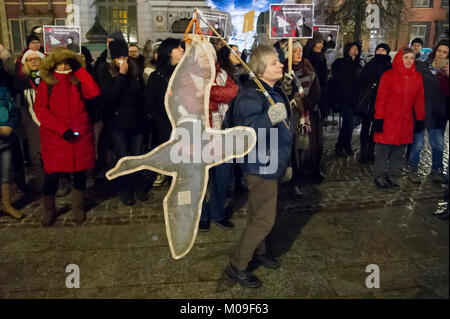 Gdansk, Polonia. Xix gen, 2018. La protesta contro la caccia polacco legge cambiamenti in Gdansk, Polonia. Il 19 gennaio 2018 Credit: Wojciech Strozyk/Alamy Live News Foto Stock