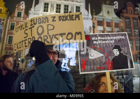 Gdansk, Polonia. Xix gen, 2018. La protesta contro la caccia polacco legge cambiamenti in Gdansk, Polonia. Il 19 gennaio 2018 Credit: Wojciech Strozyk/Alamy Live News Foto Stock