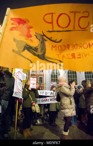 Gdansk, Polonia. Xix gen, 2018. La protesta contro la caccia polacco legge cambiamenti in Gdansk, Polonia. Il 19 gennaio 2018 Credit: Wojciech Strozyk/Alamy Live News Foto Stock