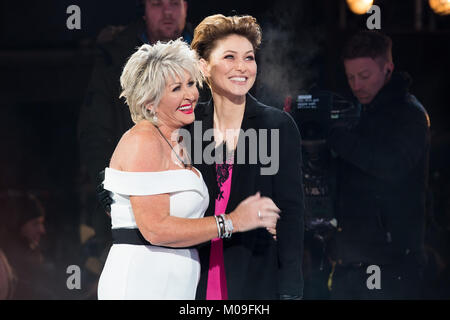 Borehamwood, Regno Unito. Xix gen, 2018. Emma Willis con Maggie Oliver. Maggie è stata la seconda housemate sfrattati dalla casa dopo Rachel Johnson Credito: Laura De Meo/Alamy Live News Foto Stock