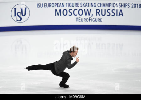 Mosca, Russia. Xix gen, 2018. Alexander Majorov di Svezia compete durante gli uomini del pattinaggio gratuito presso l'ISU Europei di Pattinaggio di Figura-2018 campionato a Mosca, in Russia, a gennaio 19, 2018. Credito: Evgeny Sinitsyn/Xinhua/Alamy Live News Foto Stock