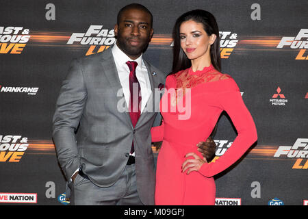 Londra, Regno Unito. Xix gen, 2018. Contrassegnare Ebulue (agente Dawson) e Elysis Wren (sofia Diaz) al Global Premiere di Fast & Furious Live all'O2 Arena di Londra Inghilterra, il 19 gennaio 2018. Credito: Jason Richardson/Alamy Live News Foto Stock