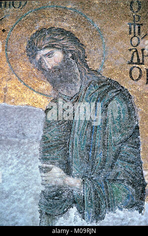 Muro bizantino mosaico di Giovanni il Battista all'interno di Hagia Sophia Chiesa museo, aka Ayasofya o Sancta Sophia, Sultanahmet, Istanbul, Turchia Foto Stock