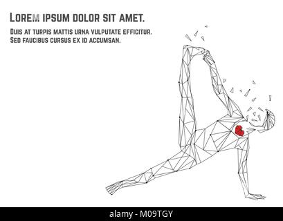 Illustrazione Vettoriale della donna a praticare Yoga asana fatta dal poligono e punti technic. Cuore rosso all'interno. Illustrazione Vettoriale