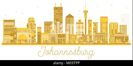 Johannesburg Sudafrica skyline della città golden silhouette. Piatto semplice concetto per il turismo presentazione, banner, cartellone o sito web. La città di Johannesburg Illustrazione Vettoriale