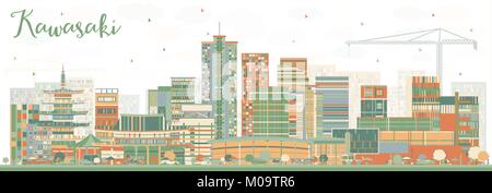 Kawasaki Giappone skyline della città con edifici di colore. Illustrazione Vettoriale. Viaggi di affari e di turismo con il concetto di architettura storica. Illustrazione Vettoriale