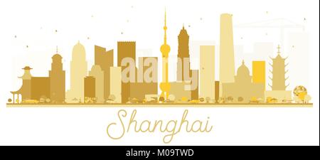 Cina Shanghai skyline della città golden silhouette. Illustrazione Vettoriale. Piatto semplice concetto per il turismo presentazione, banner, cartellone o sito web. Illustrazione Vettoriale