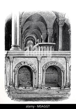 La tomba di Enrico I e sua moglie Mathilde nella cripta del Castello di Quedlinburg Chiesa, Germania, digitale migliorata la riproduzione di un originale a partire dall'anno 1880 Foto Stock