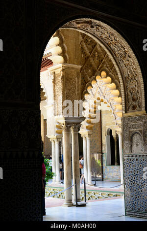 L'Alcazar di Siviglia, Spagna. Cortile dei Maiden Foto Stock
