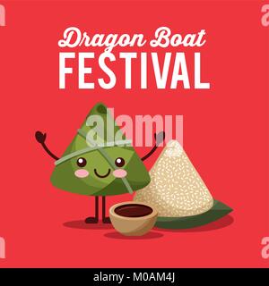 Kawaii gnocco di riso dragon boat festival party Illustrazione Vettoriale