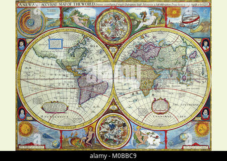 Nuovo & Mappa accurata del mondo; una proiezione stereografica Foto Stock