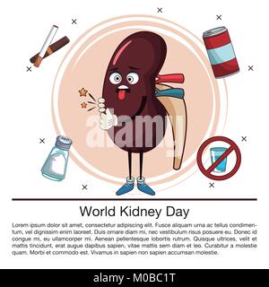 Mondo giorno rene ed infografico cartoon Illustrazione Vettoriale