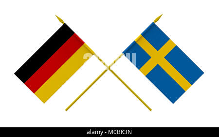 Le bandiere della Germania e della Svezia, 3d rendering, isolato su bianco Foto Stock