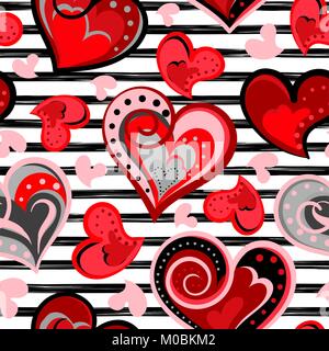 Cuore di san valentino sfondo senza giunture. Vettore. Mano disegnare cuori, romantico pattern. Illustrazione Vettoriale