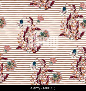 Seamless motivo floreale con mano disegnare fantasy fiori su uno sfondo di striscia. Vettore Illustrazione Vettoriale
