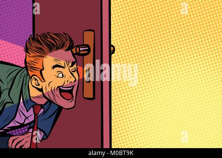 Imprenditore spiare attraverso il buco della serratura Illustrazione Vettoriale