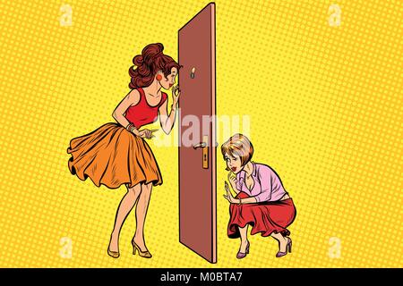 Due donne spy su ciascun altro attraverso la porta Illustrazione Vettoriale