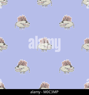 Conversational seamless design pattern con monster motivo a disegno in colori pastello Foto Stock