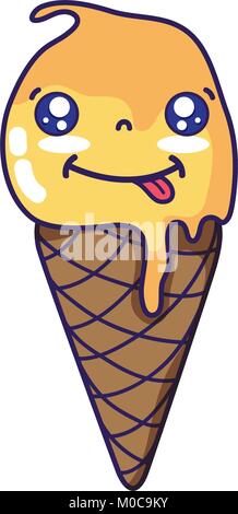 Funny ice cream kawaii con corno Illustrazione Vettoriale