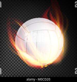 Volley ballo nel vettore di fuoco realistici. La masterizzazione di Beach Volley. Sfondo trasparente Illustrazione Vettoriale