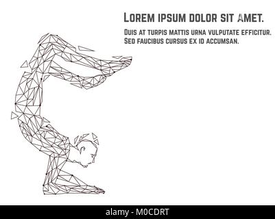 Illustrazione Vettoriale della donna a praticare Yoga asana fatta dal poligono e punti technic. Cuore rosso all'interno. Illustrazione Vettoriale