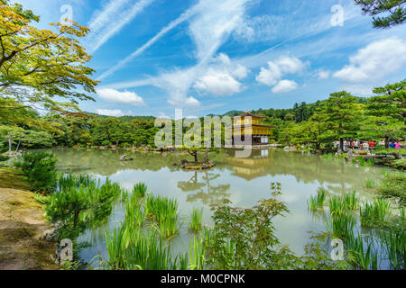 KYOTO,Giappone- Giugno 7, 2015 : Kinkakuji Temple (Padiglione Dorato) dietro gli alberi, il popolare Zen tempio buddista a Kyoto, Giappone Foto Stock