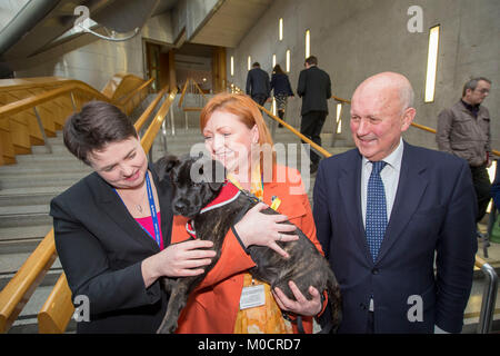 Ruth Davidson MSP con cucciolo in parlamento scozzese Pic Pietro Devlin Foto Stock