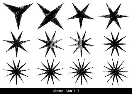 Star - bianco e nero scribble sketch - set di vettore Illustrazione Vettoriale