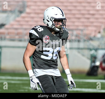 Pasadena CA. Xx gen, 2018. NCAA Football 2018: Team Nazionale defensive back Troy Apke Penn State (38) durante la collegiata NFLPA ciotola vs americana National presso il Rose Bowl di Pasadena, ca. il 20 gennaio 2018 (foto di Jevone Moore) Credito: csm/Alamy Live News Foto Stock