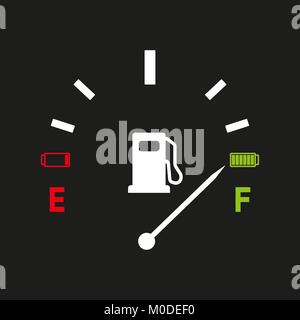Indicatore di livello carburante. Serbatoio pieno indicazione. Illustrazione di vettore isolato su sfondo grigio eps10 Illustrazione Vettoriale