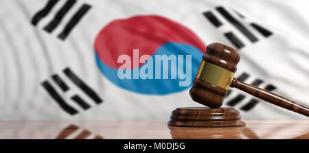 Il giudice o l'asta martello sulla Corea del Sud sventola bandiera dello sfondo. 3d illustrazione Foto Stock