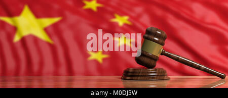 Il giudice o l'asta martello sulla Cina sventola bandiera dello sfondo. 3d illustrazione Foto Stock