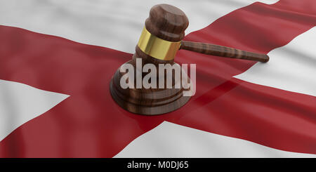 Il giudice o l'asta martello in Alabama noi d'America sventola bandiera dello sfondo. 3d illustrazione Foto Stock