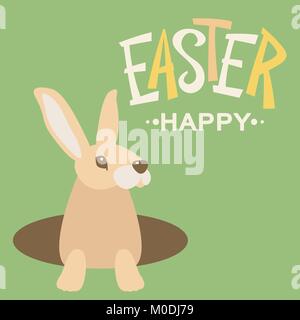 Il Coniglio di Pasqua design fumetto illustrazione vettoriale stile piatto Illustrazione Vettoriale