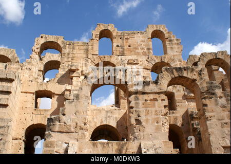 Dettaglio dell'antica El Jem anfiteatro romano, Madia distretto, Tunisia Foto Stock