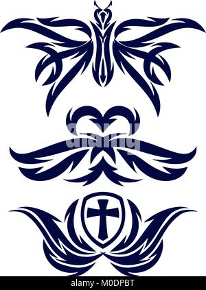 Elementi decorativi per tatuaggio Illustrazione Vettoriale