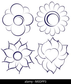 Set di quattro fiori decorativi Illustrazione Vettoriale