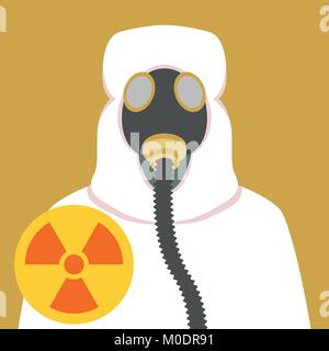 Uomo in bio-luci di tuta e maschera a gas di tipo piatto Illustrazione Vettoriale