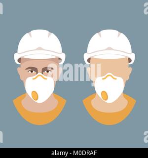 Lavoratore in un casco di protezione e respiratore illustrazione vettoriale stile piatto Illustrazione Vettoriale