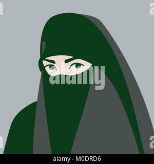 Musulmano in hijab faccia illustrazione vettoriale in stile appartamento lato anteriore Illustrazione Vettoriale