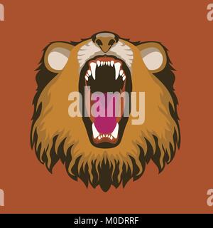 Lion arrabbiato faccia di testa illustrazione vettoriale piana di stile Illustrazione Vettoriale