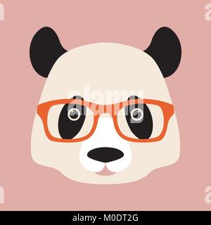 Panda faccia in bicchieri illustrazione vettoriale piana di stile Illustrazione Vettoriale