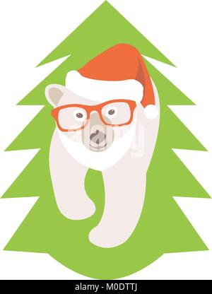 Orso polare faccia in bicchieri natale illustrazione vettoriale stile piatto Illustrazione Vettoriale