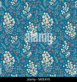 Seamless carino piccolo fiori ornamento. Blu sullo sfondo bianco. Vettore Illustrazione Vettoriale