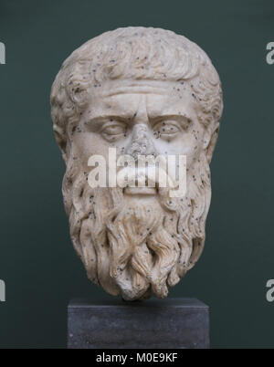 Il filosofo Platone (428-348 a.C.) Testa ritratto, il marmo. Copia romana di originale greco. Del IV secolo A.C. Foto Stock