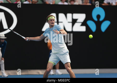 Australia. Xx gen, 2018. Il tedesco tennista Zverev Alexander è in azione durante il suo terzo round match presso l'Australian Open vs coreano giocatore di tennis Hyeon Chung il Jan 20, 2018 in Mebourne, Australia. (Foto di YAN LERVAL/AFLO) Credito: Aflo Co. Ltd./Alamy Live News Foto Stock