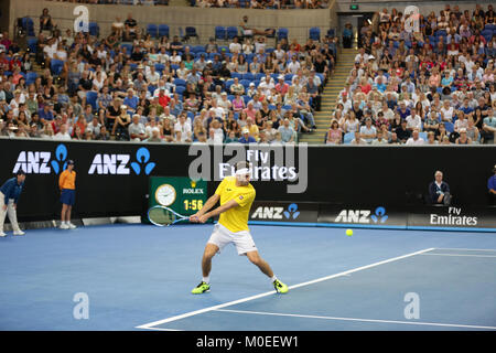 Australia. Xx gen, 2018. Lo spagnolo giocatore di tennis Albert Ramos Vinolas è in azione durante il suo terzo round match presso l'Australian Open vs tennista serbo Novak Djokovic il Jan 20, 2018 a Melbourne, Australia. Credito: YAN LERVAL/AFLO/Alamy Live News Credito: Aflo Co. Ltd./Alamy Live News Foto Stock