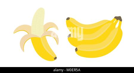 Set di mazzi di banane fresche isolati su sfondo bianco. Gli elementi del vettore per il confezionamento, menu. Illustrazione Vettoriale