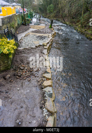 Il restauro della Holmfirth Duck area di alimentazione, Leeds, West Yorkshire, Inghilterra, Regno Unito Foto Stock